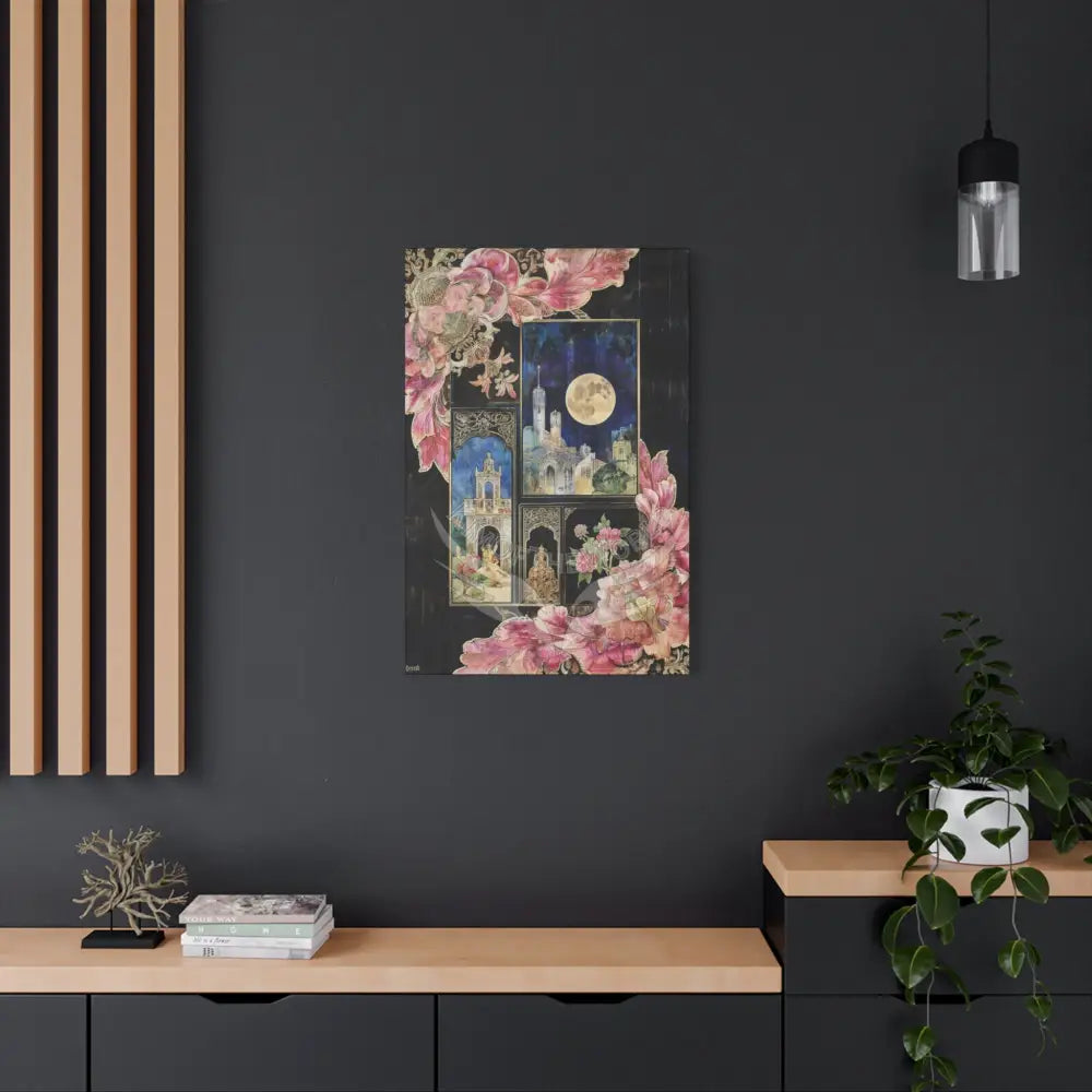 Fantasy Frames & Floral Lace Pink & Blue 3D Matte Canvas Print — 3D Laced Multi-Dimensional Wall Art Canvas