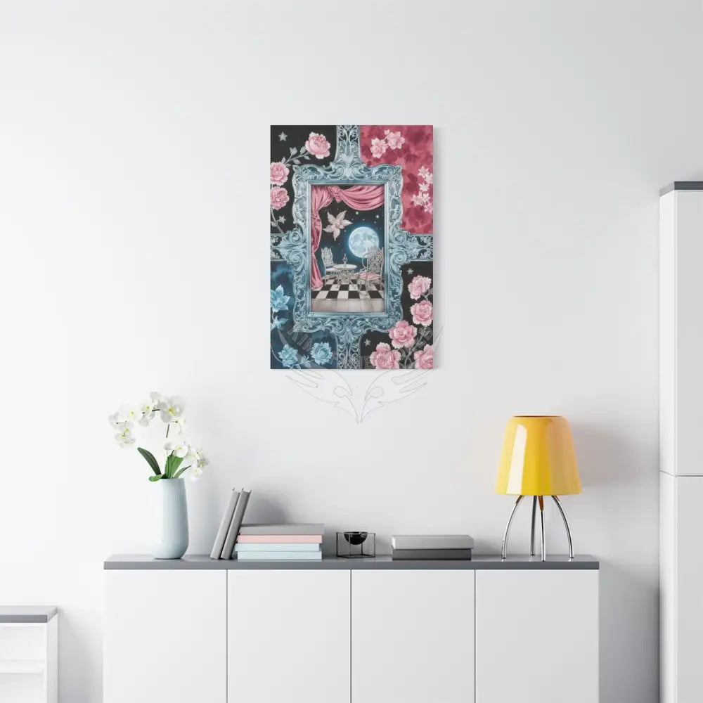 Fantasy Frames & Floral Lace Pink & Blue 3D Matte Canvas Print — 3D Laced Multi-Dimensional Wall Art Canvas
