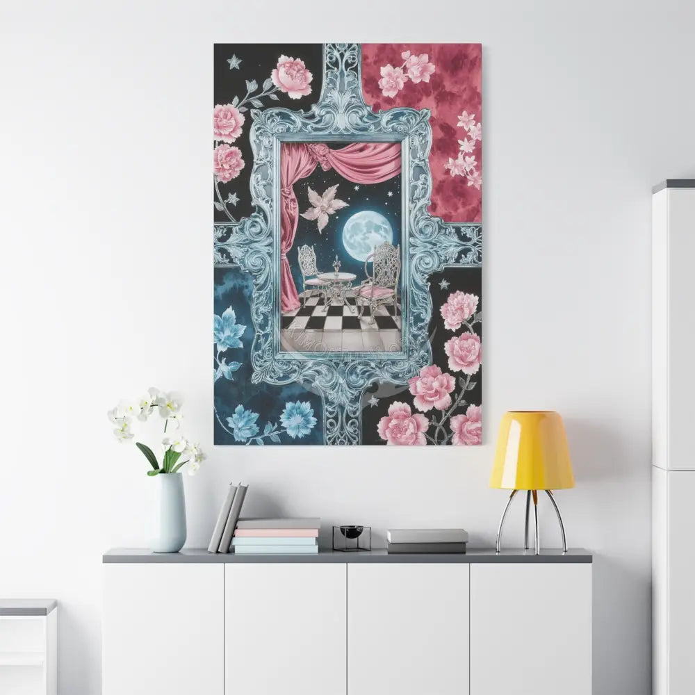 Fantasy Frames & Floral Lace Pink & Blue 3D Matte Canvas Print — 3D Laced Multi-Dimensional Wall Art Canvas