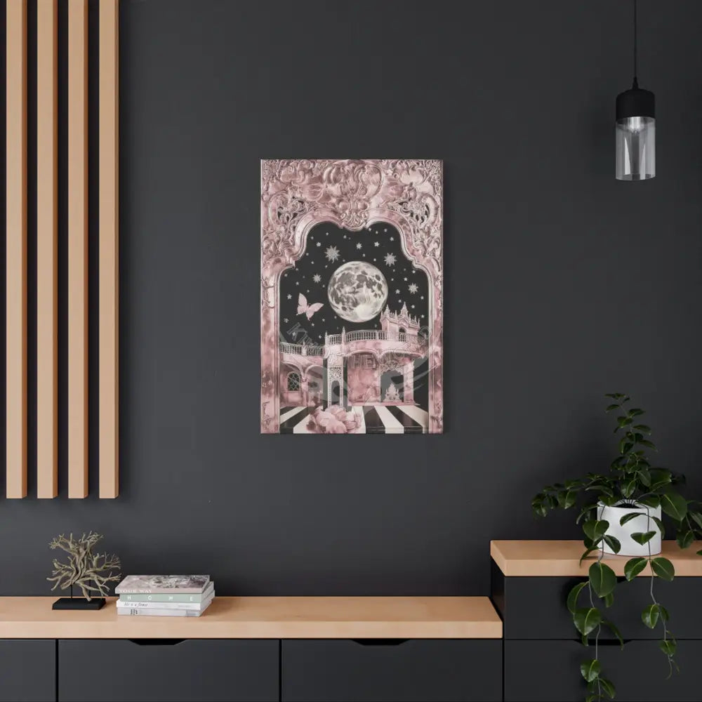 Fantasy Frames & Floral Lace Pink Quaint 3D Matte Canvas Print — 3D Laced Multi-Dimensional Wall Art Canvas