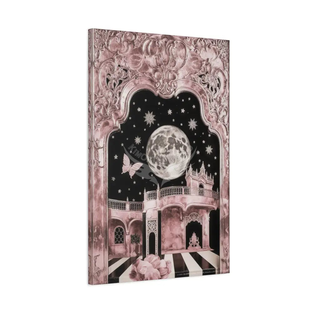 Fantasy Frames & Floral Lace Pink Quaint 3D Matte Canvas Print — 3D Laced Multi-Dimensional Wall Art Canvas