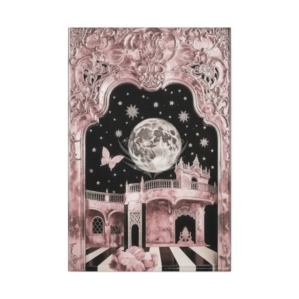 Fantasy Frames & Floral Lace Pink Quaint 3D Matte Canvas Print — 3D Laced Multi-Dimensional Wall Art 32″ x 48″