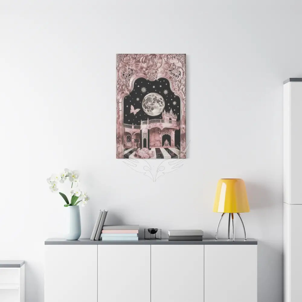 Fantasy Frames & Floral Lace Pink Quaint 3D Matte Canvas Print — 3D Laced Multi-Dimensional Wall Art Canvas