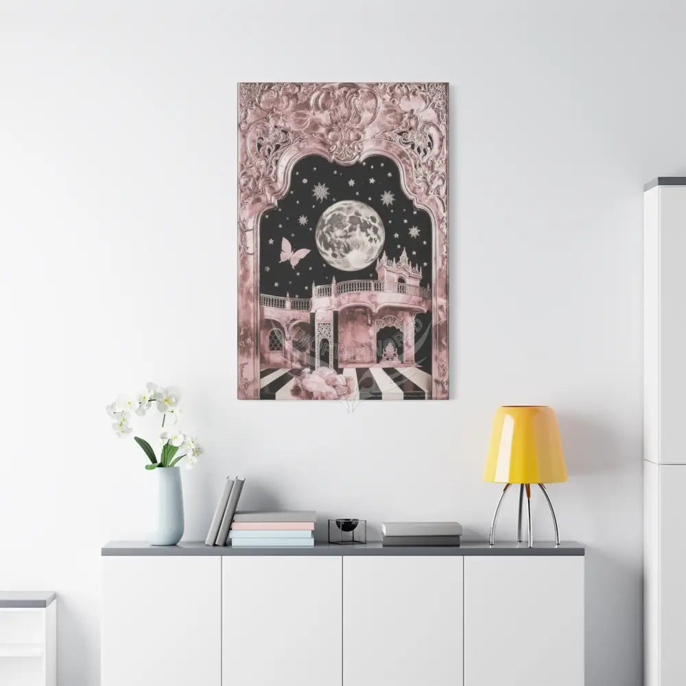 Fantasy Frames & Floral Lace Pink Quaint 3D Matte Canvas Print — 3D Laced Multi-Dimensional Wall Art Canvas