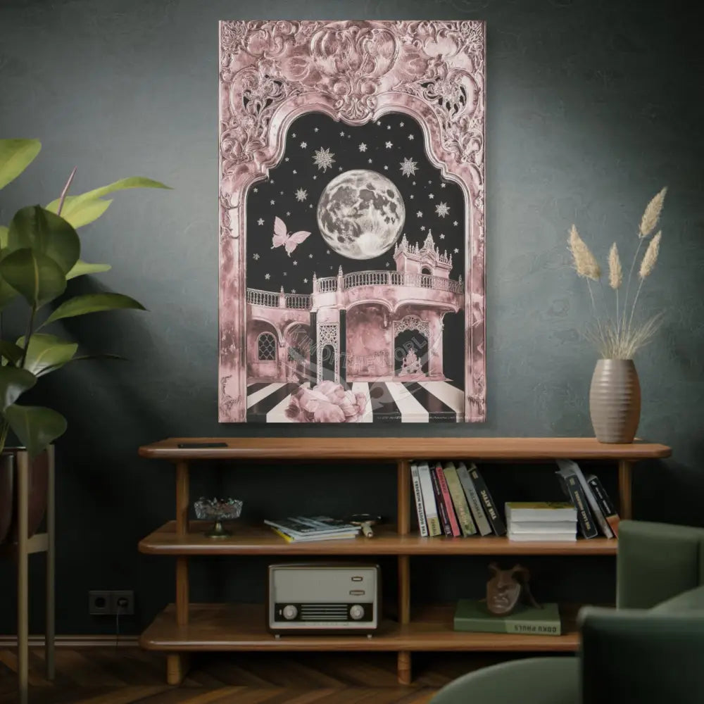 Fantasy Frames & Floral Lace Pink Quaint 3D Matte Canvas Print — 3D Laced Multi-Dimensional Wall Art Canvas