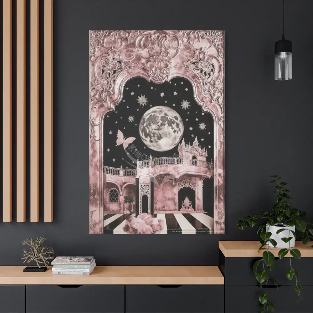 Fantasy Frames & Floral Lace Pink Quaint 3D Matte Canvas Print — 3D Laced Multi-Dimensional Wall Art Canvas