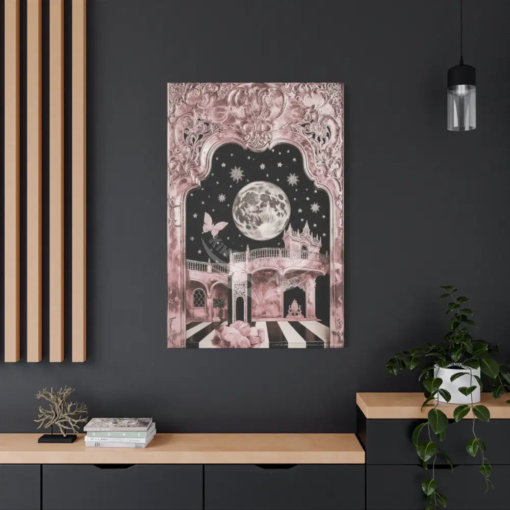 Fantasy Frames & Floral Lace Pink Quaint 3D Matte Canvas Print — 3D Laced Multi-Dimensional Wall Art Canvas