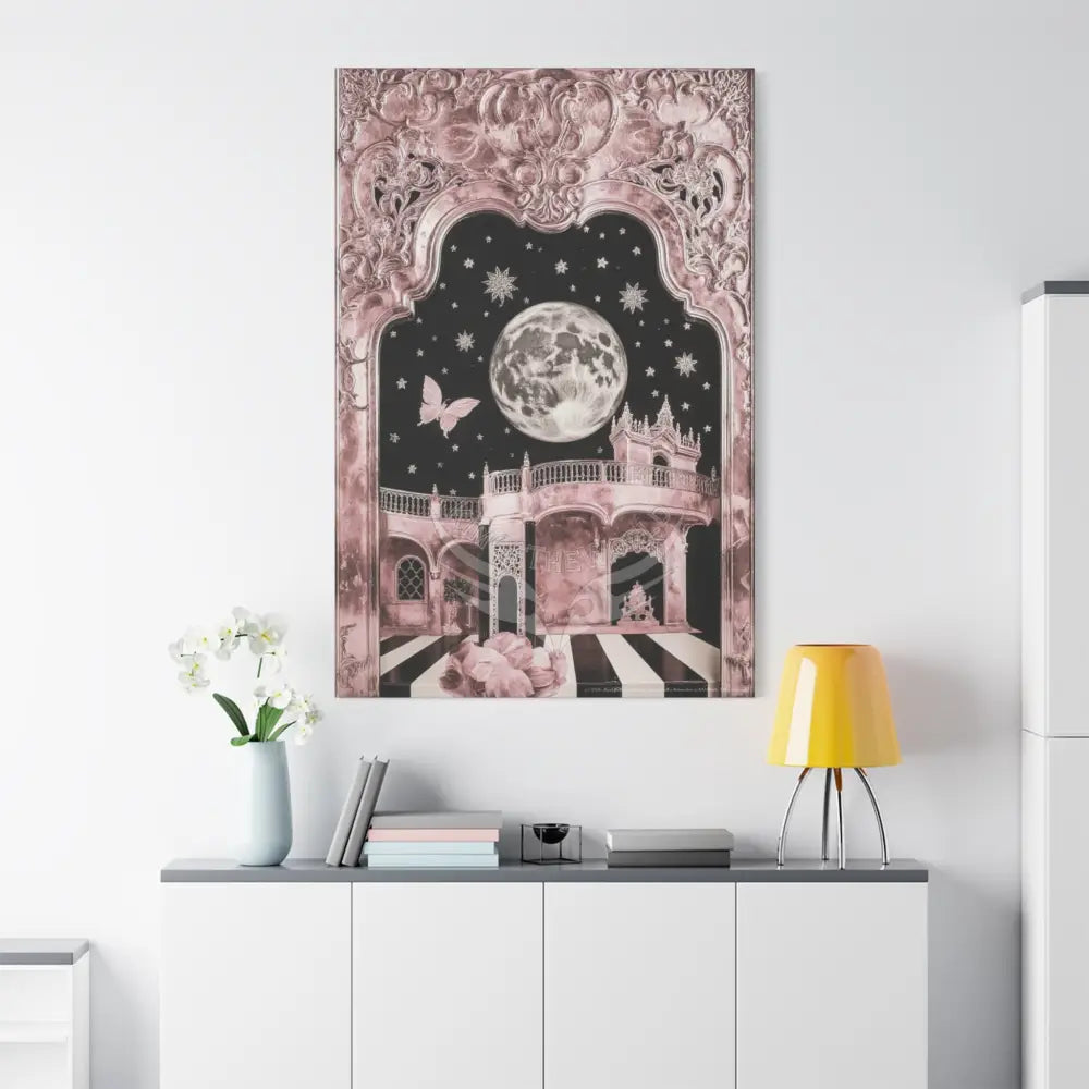 Fantasy Frames & Floral Lace Pink Quaint 3D Matte Canvas Print — 3D Laced Multi-Dimensional Wall Art Canvas