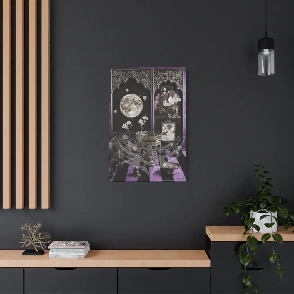 Fantasy Frames & Floral Lace Purple & Black Quaint 3D Matte Canvas Print — 3D Laced Multi-Dimensional Wall Art Canvas