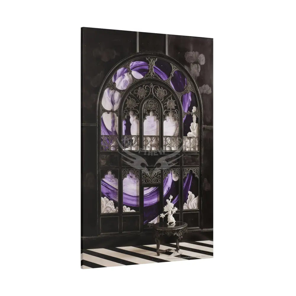 Fantasy Frames & Floral Lace Purple & Black Quaint 3D Matte Canvas Print — 3D Laced Multi-Dimensional Wall Art Canvas