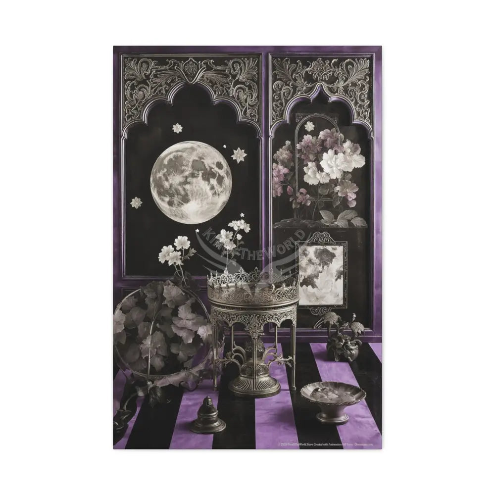 Fantasy Frames & Floral Lace Purple & Black Quaint 3D Matte Canvas Print — 3D Laced Multi-Dimensional Wall Art 24’’ x