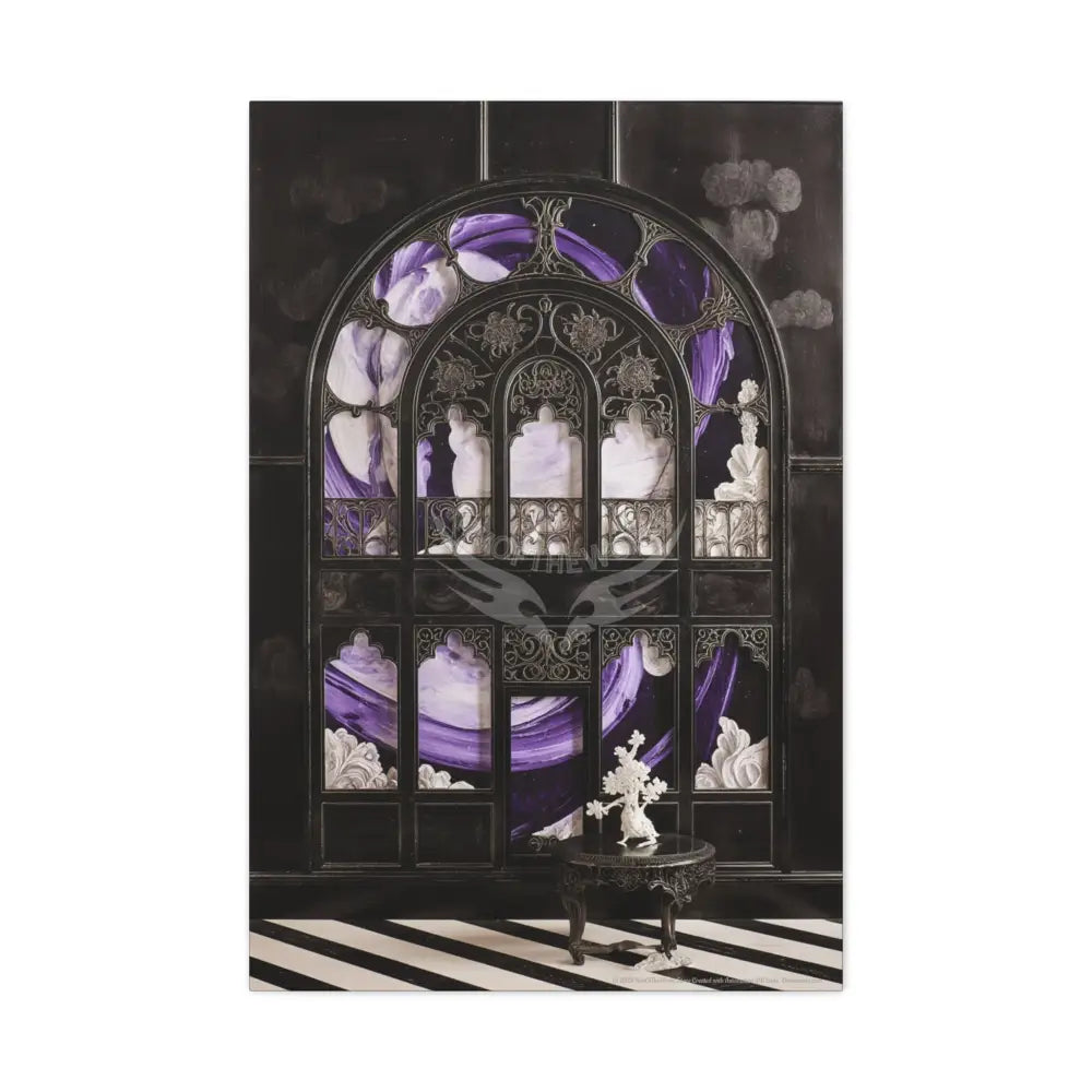 Fantasy Frames & Floral Lace Purple & Black Quaint 3D Matte Canvas Print — 3D Laced Multi-Dimensional Wall Art 24’’ x
