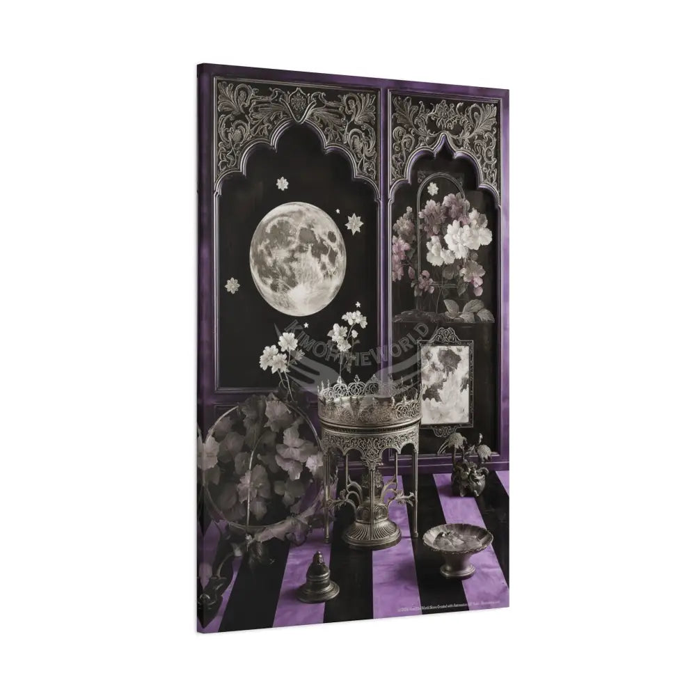 Fantasy Frames & Floral Lace Purple & Black Quaint 3D Matte Canvas Print — 3D Laced Multi-Dimensional Wall Art Canvas