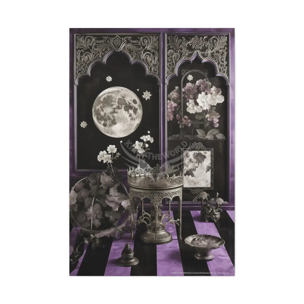 Fantasy Frames & Floral Lace Purple & Black Quaint 3D Matte Canvas Print — 3D Laced Multi-Dimensional Wall Art 32″ x
