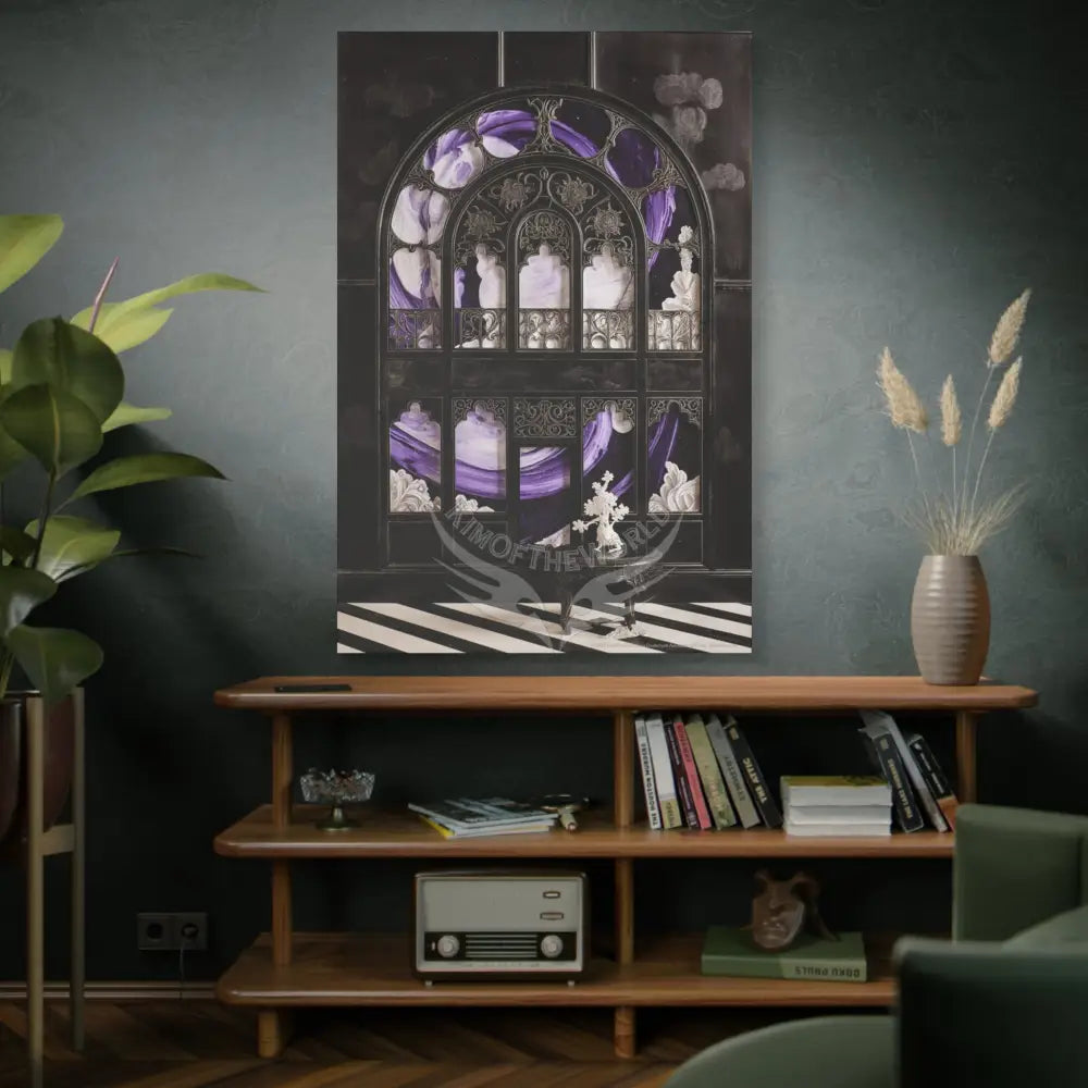 Fantasy Frames & Floral Lace Purple & Black Quaint 3D Matte Canvas Print — 3D Laced Multi-Dimensional Wall Art Canvas