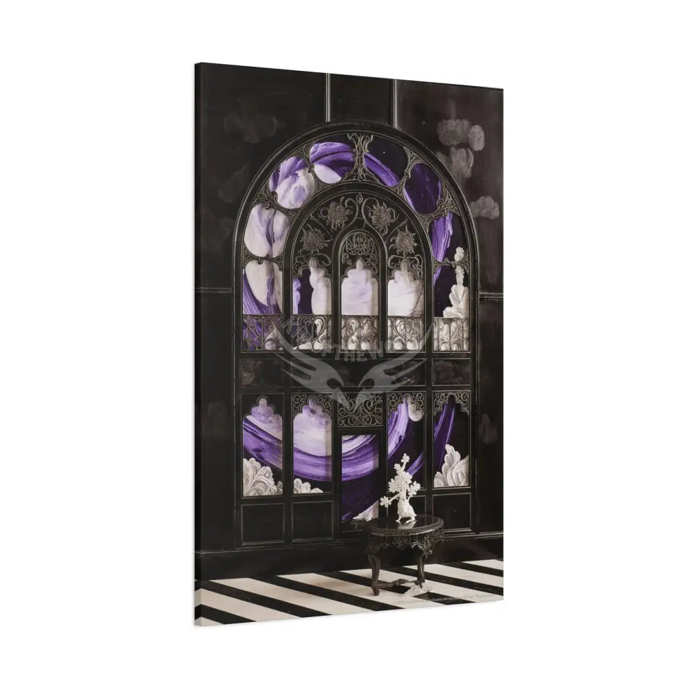 Fantasy Frames & Floral Lace Purple & Black Quaint 3D Matte Canvas Print — 3D Laced Multi-Dimensional Wall Art Canvas