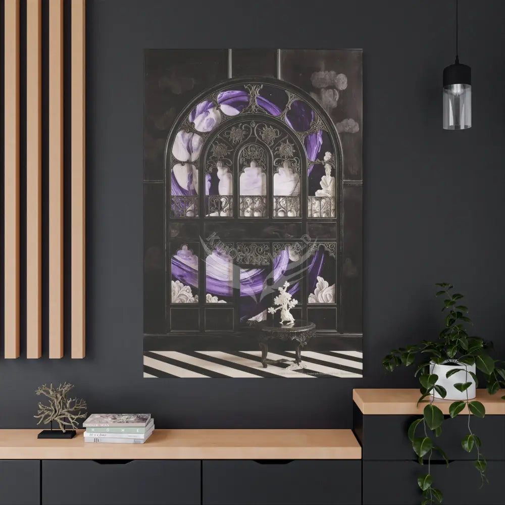 Fantasy Frames & Floral Lace Purple & Black Quaint 3D Matte Canvas Print — 3D Laced Multi-Dimensional Wall Art Canvas