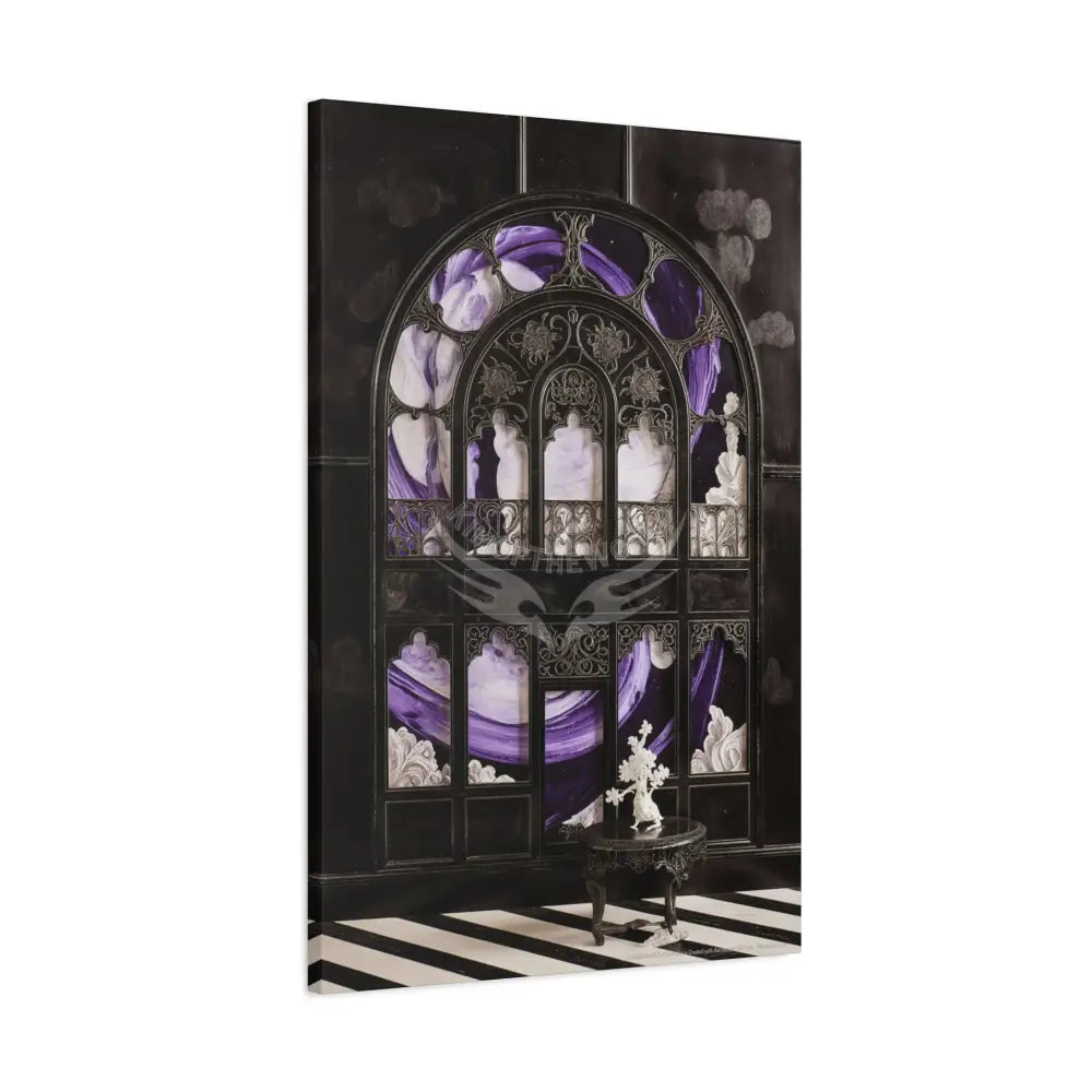 Fantasy Frames & Floral Lace Purple & Black Quaint 3D Matte Canvas Print — 3D Laced Multi-Dimensional Wall Art Canvas