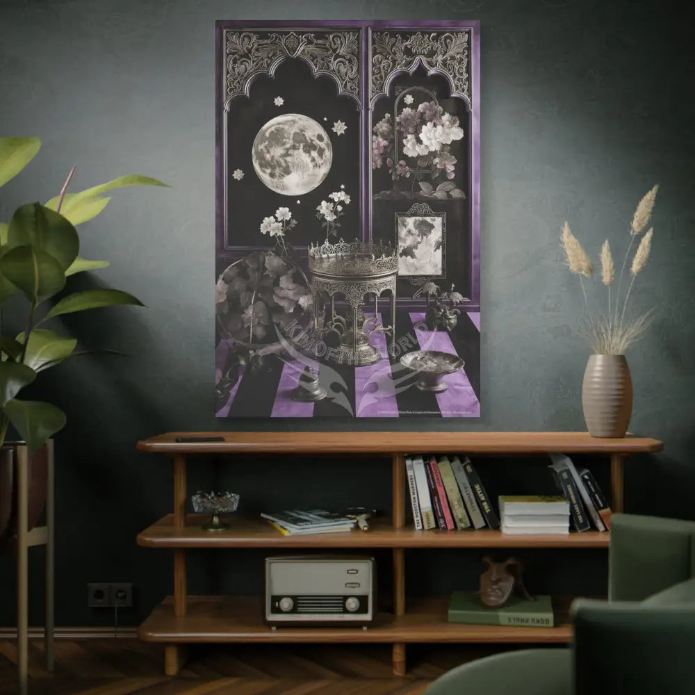 Fantasy Frames & Floral Lace Purple & Black Quaint 3D Matte Canvas Print — 3D Laced Multi-Dimensional Wall Art Canvas