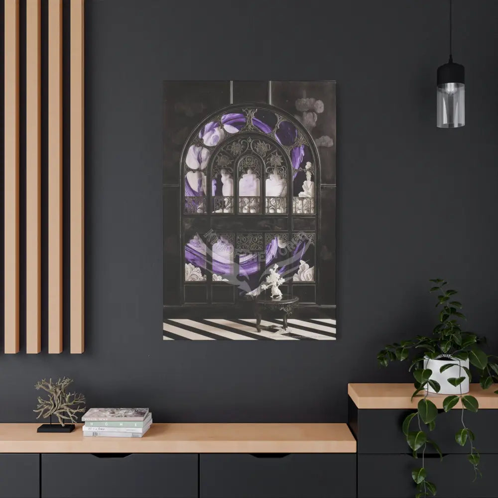 Fantasy Frames & Floral Lace Purple & Black Quaint 3D Matte Canvas Print — 3D Laced Multi-Dimensional Wall Art Canvas