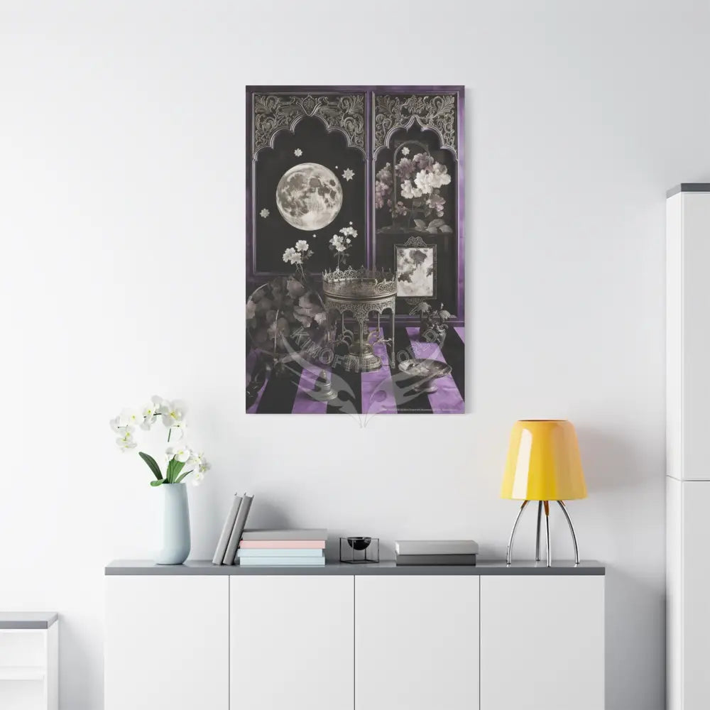 Fantasy Frames & Floral Lace Purple & Black Quaint 3D Matte Canvas Print — 3D Laced Multi-Dimensional Wall Art Canvas