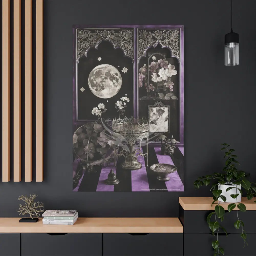 Fantasy Frames & Floral Lace Purple & Black Quaint 3D Matte Canvas Print — 3D Laced Multi-Dimensional Wall Art Canvas