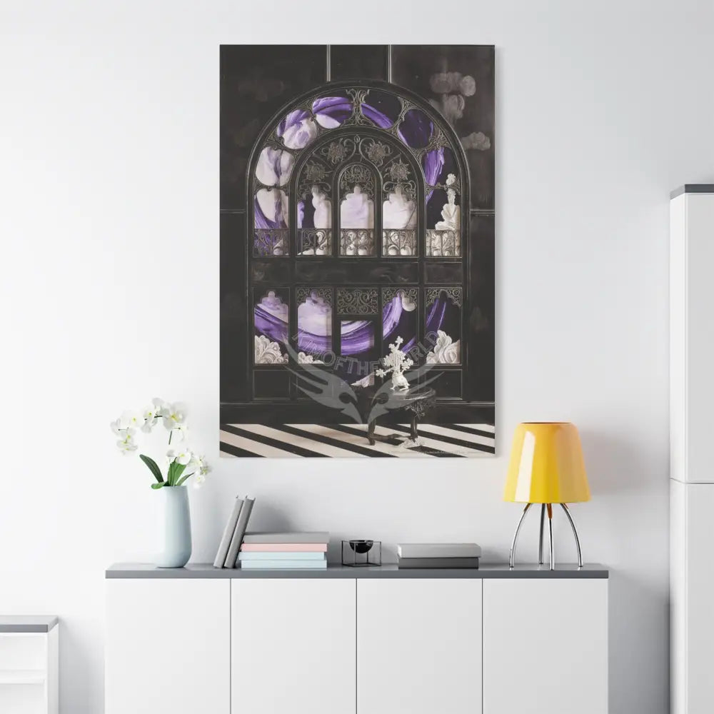 Fantasy Frames & Floral Lace Purple & Black Quaint 3D Matte Canvas Print — 3D Laced Multi-Dimensional Wall Art Canvas