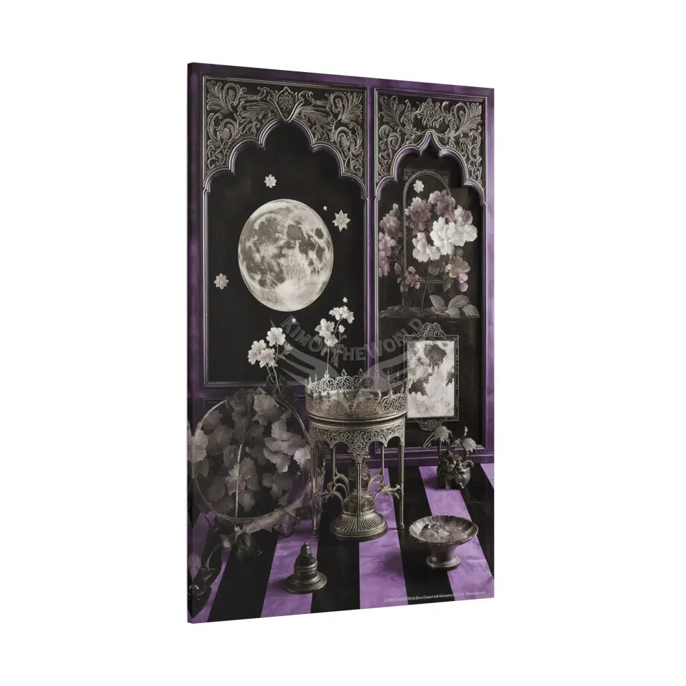 Fantasy Frames & Floral Lace Purple & Black Quaint 3D Matte Canvas Print — 3D Laced Multi-Dimensional Wall Art Canvas