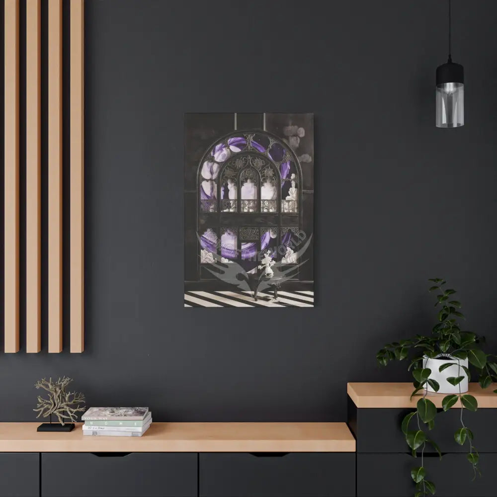 Fantasy Frames & Floral Lace Purple & Black Quaint 3D Matte Canvas Print — 3D Laced Multi-Dimensional Wall Art Canvas