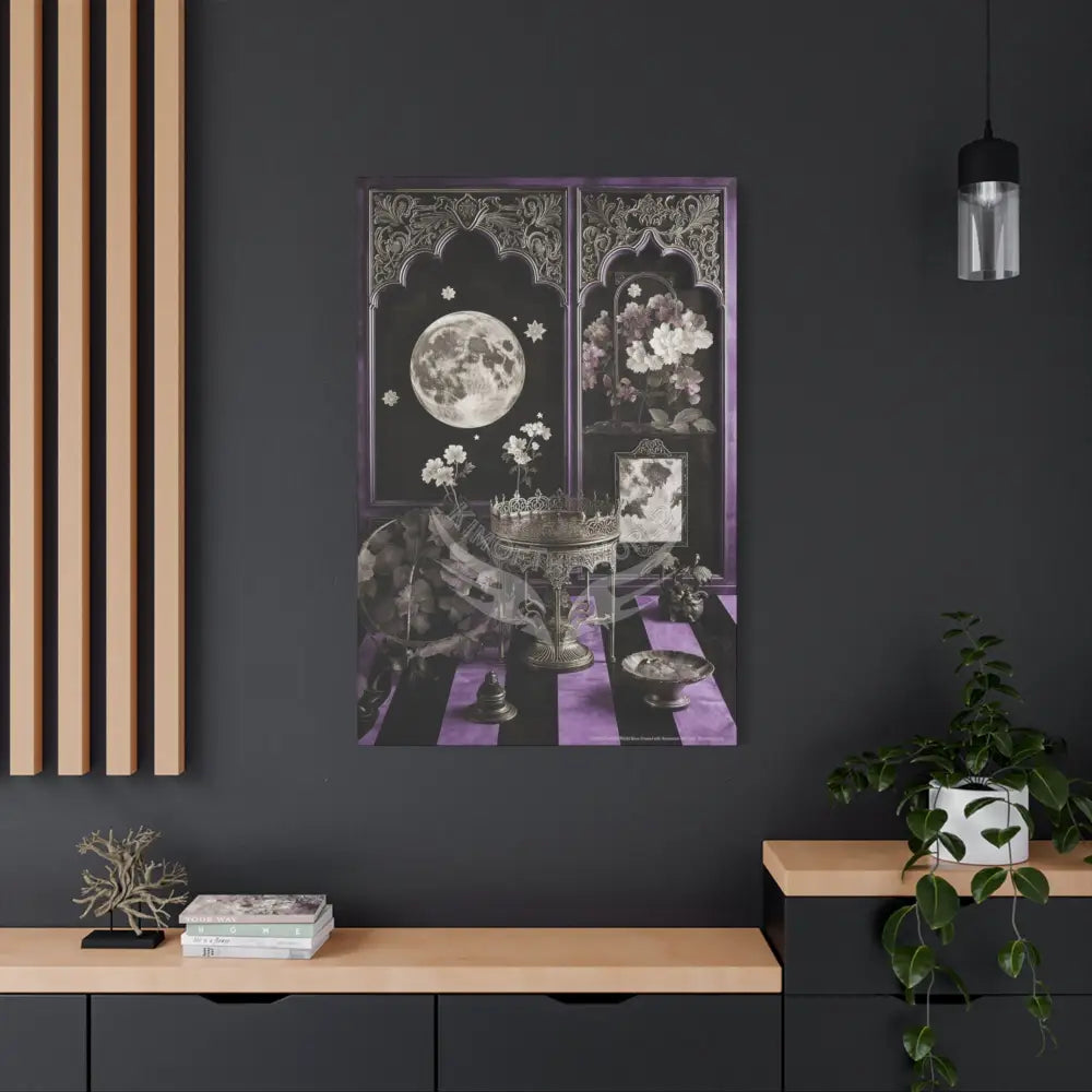 Fantasy Frames & Floral Lace Purple & Black Quaint 3D Matte Canvas Print — 3D Laced Multi-Dimensional Wall Art Canvas