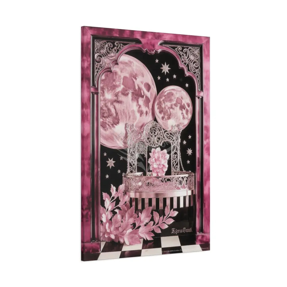 Fantasy Frames & Floral Lace Satin Pink Quaint 3D Matte Canvas Print — 3D Laced Multi-Dimensional Wall Art Canvas