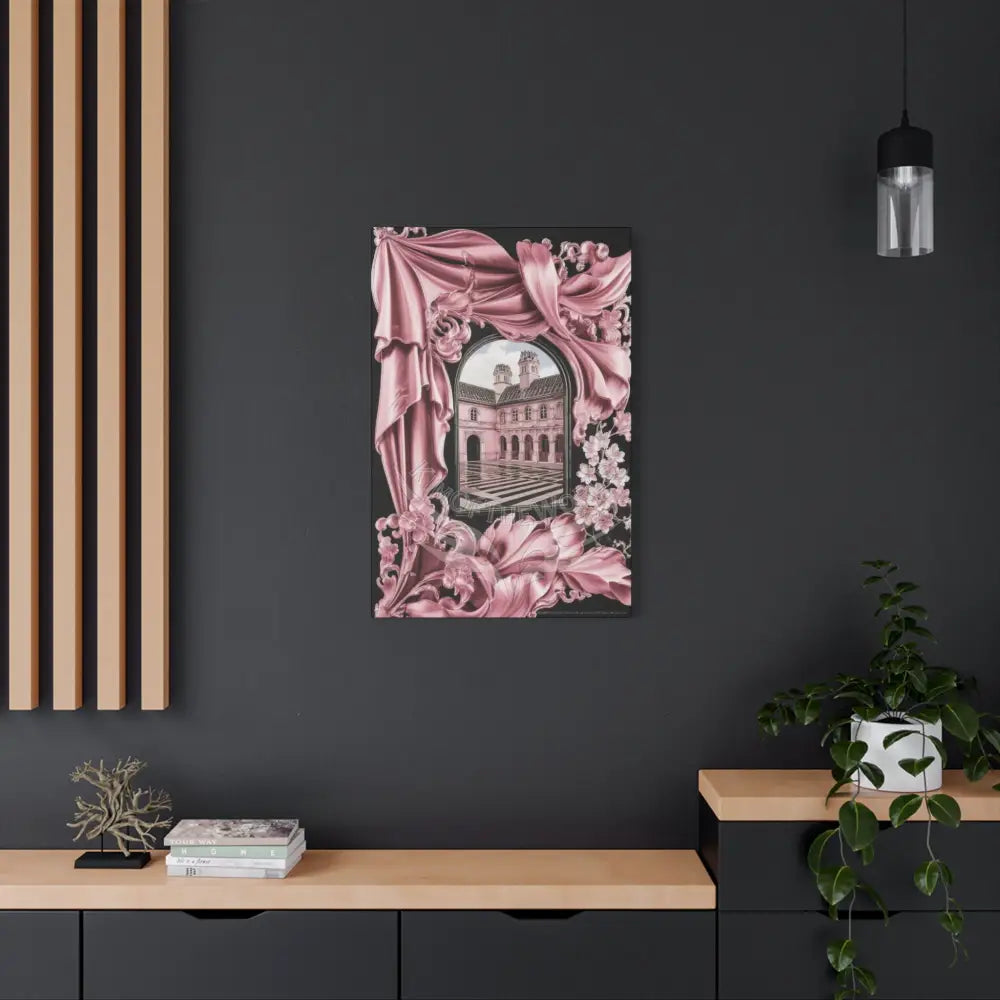 Fantasy Frames & Floral Lace Satin Pink Quaint 3D Matte Canvas Print — 3D Laced Multi-Dimensional Wall Art Canvas