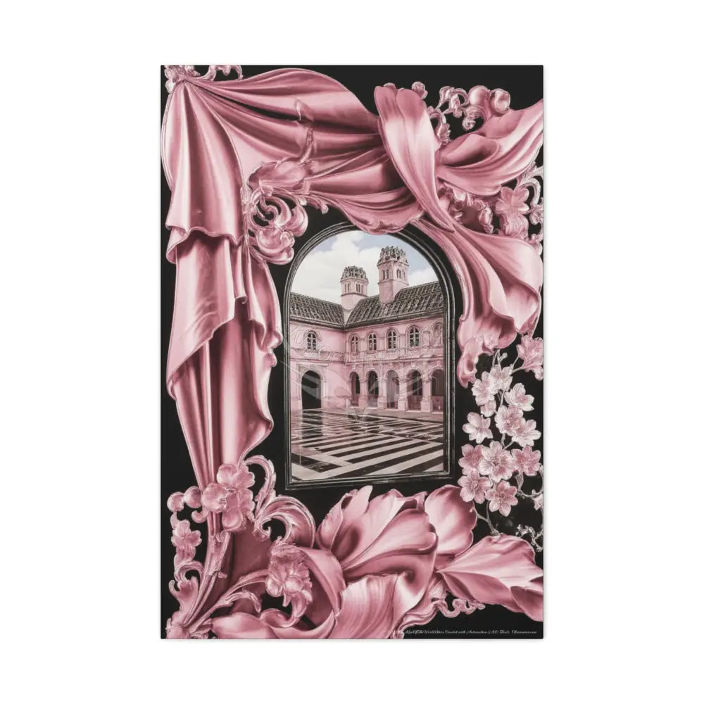 Fantasy Frames & Floral Lace Satin Pink Quaint 3D Matte Canvas Print — 3D Laced Multi-Dimensional Wall Art 24’’ x 36’’