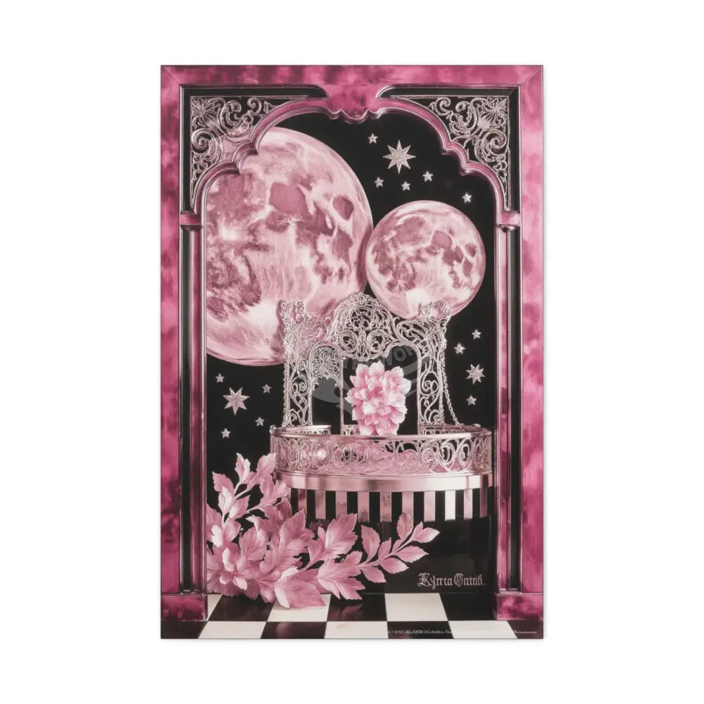 Fantasy Frames & Floral Lace Satin Pink Quaint 3D Matte Canvas Print — 3D Laced Multi-Dimensional Wall Art 24’’ x 36’’