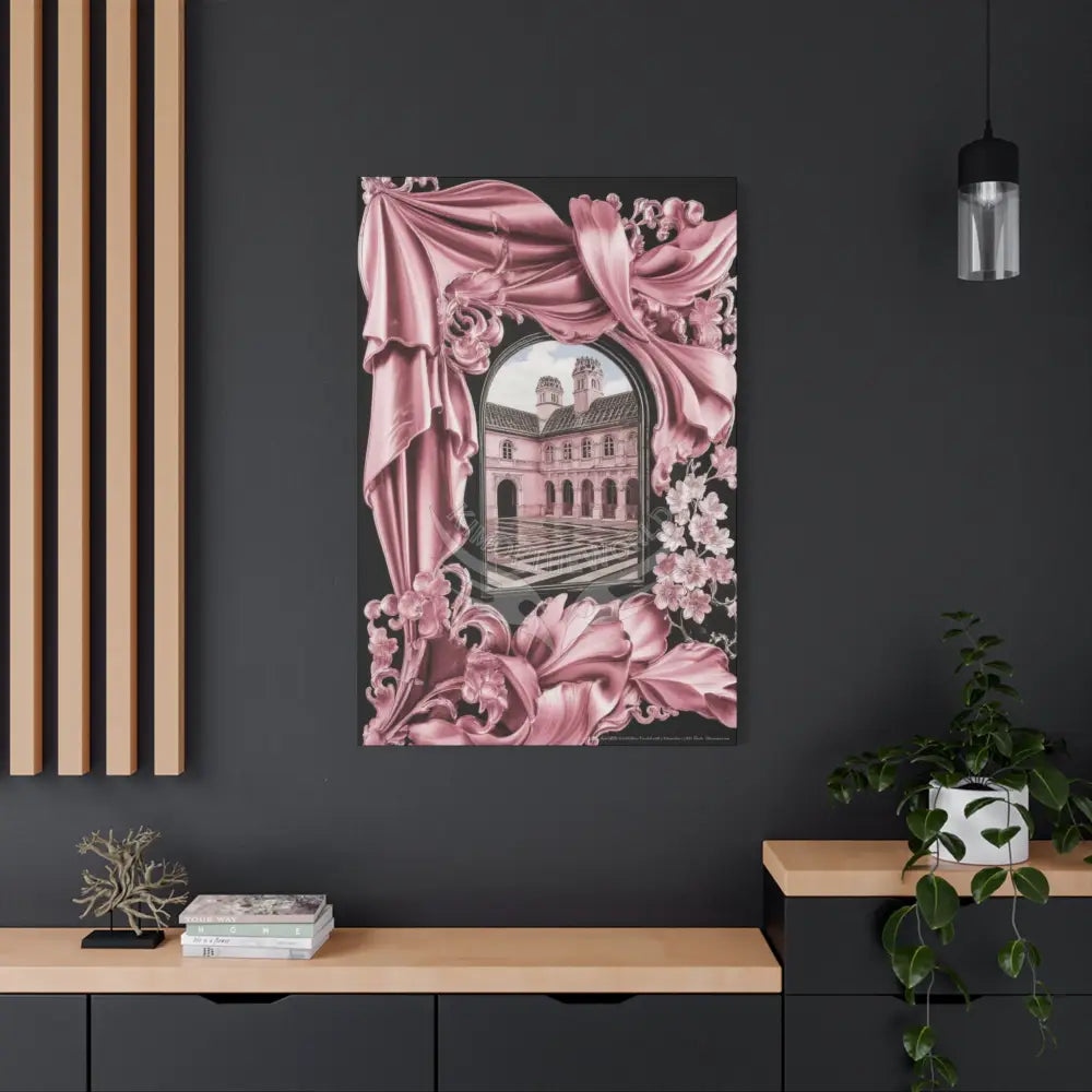 Fantasy Frames & Floral Lace Satin Pink Quaint 3D Matte Canvas Print — 3D Laced Multi-Dimensional Wall Art Canvas