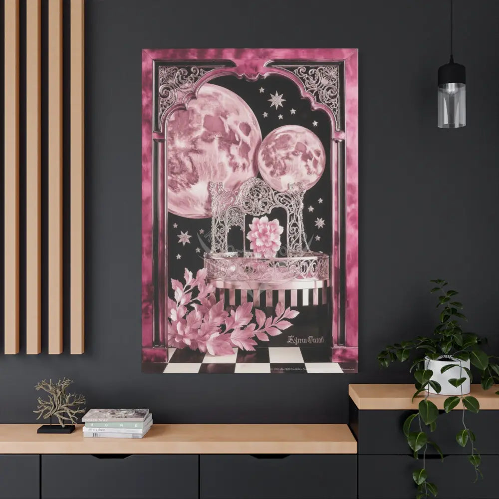 Fantasy Frames & Floral Lace Satin Pink Quaint 3D Matte Canvas Print — 3D Laced Multi-Dimensional Wall Art Canvas