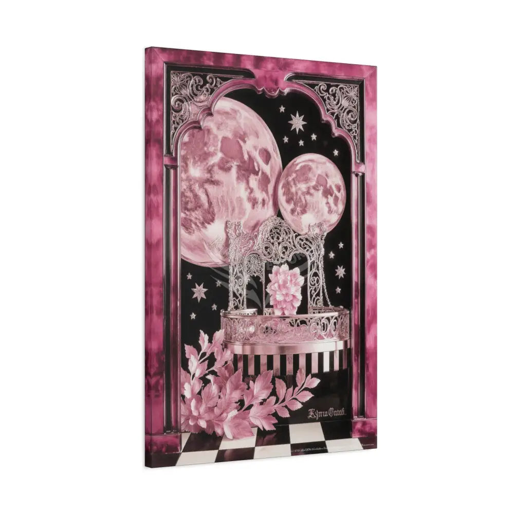 Fantasy Frames & Floral Lace Satin Pink Quaint 3D Matte Canvas Print — 3D Laced Multi-Dimensional Wall Art Canvas