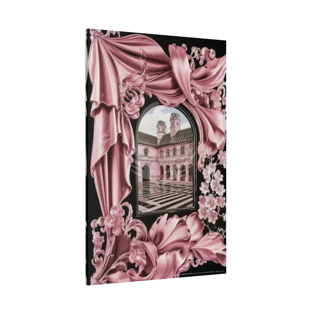 Fantasy Frames & Floral Lace Satin Pink Quaint 3D Matte Canvas Print — 3D Laced Multi-Dimensional Wall Art Canvas