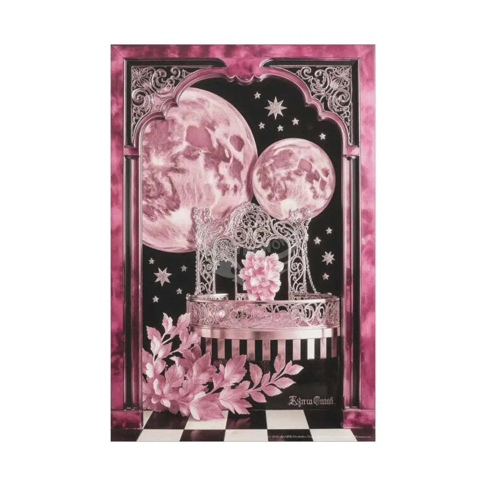 Fantasy Frames & Floral Lace Satin Pink Quaint 3D Matte Canvas Print — 3D Laced Multi-Dimensional Wall Art 40’’ x 60’’