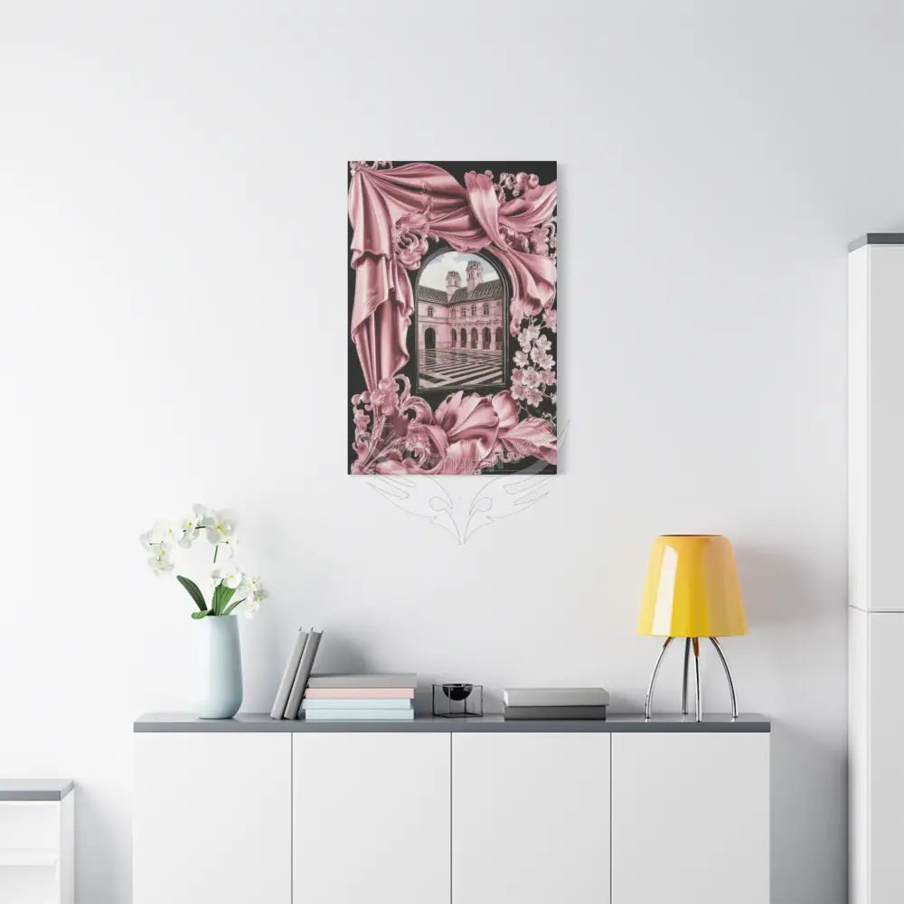 Fantasy Frames & Floral Lace Satin Pink Quaint 3D Matte Canvas Print — 3D Laced Multi-Dimensional Wall Art Canvas