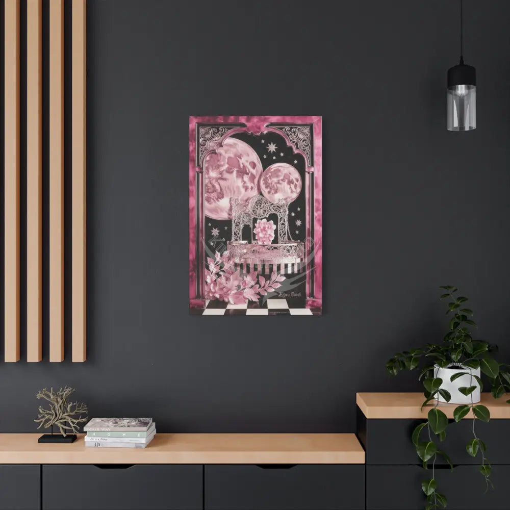 Fantasy Frames & Floral Lace Satin Pink Quaint 3D Matte Canvas Print — 3D Laced Multi-Dimensional Wall Art Canvas