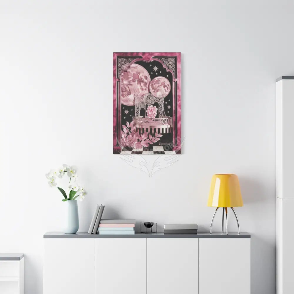 Fantasy Frames & Floral Lace Satin Pink Quaint 3D Matte Canvas Print — 3D Laced Multi-Dimensional Wall Art Canvas