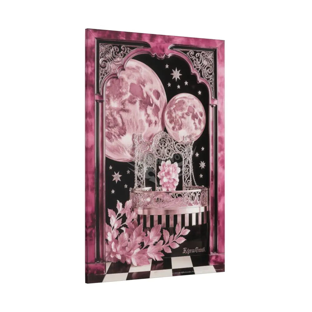 Fantasy Frames & Floral Lace Satin Pink Quaint 3D Matte Canvas Print — 3D Laced Multi-Dimensional Wall Art Canvas