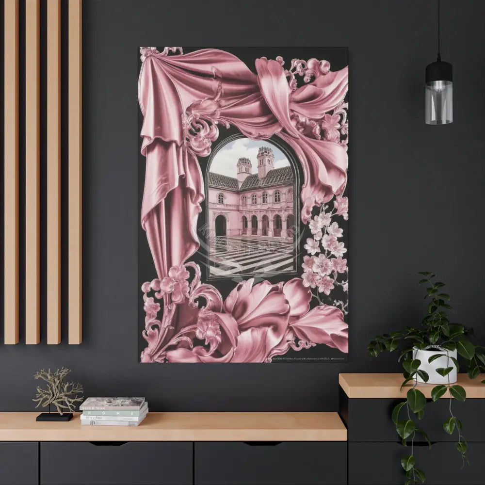 Fantasy Frames & Floral Lace Satin Pink Quaint 3D Matte Canvas Print — 3D Laced Multi-Dimensional Wall Art Canvas