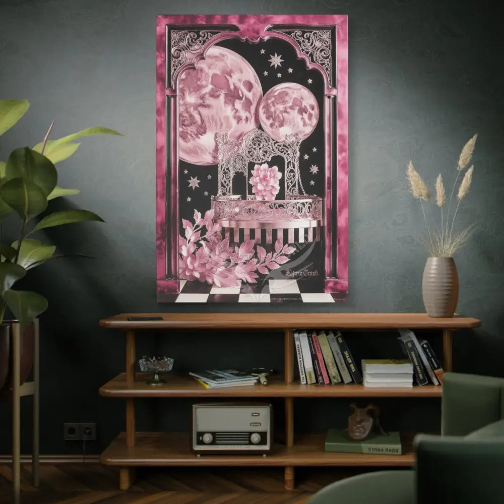 Fantasy Frames & Floral Lace Satin Pink Quaint 3D Matte Canvas Print — 3D Laced Multi-Dimensional Wall Art Canvas