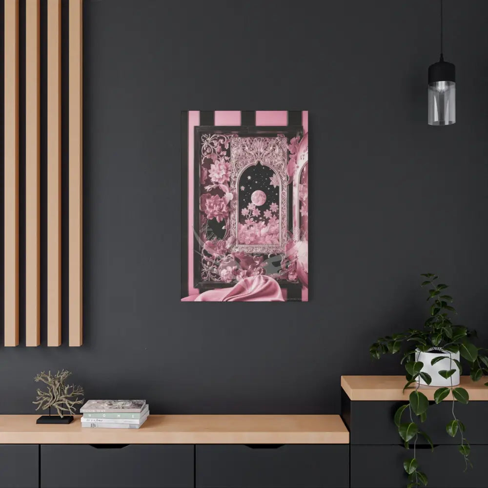 Fantasy Frames & Floral Lace Satin Pink Quaint 3D Matte Canvas Print — 3D Laced Multi-Dimensional Wall Art Canvas