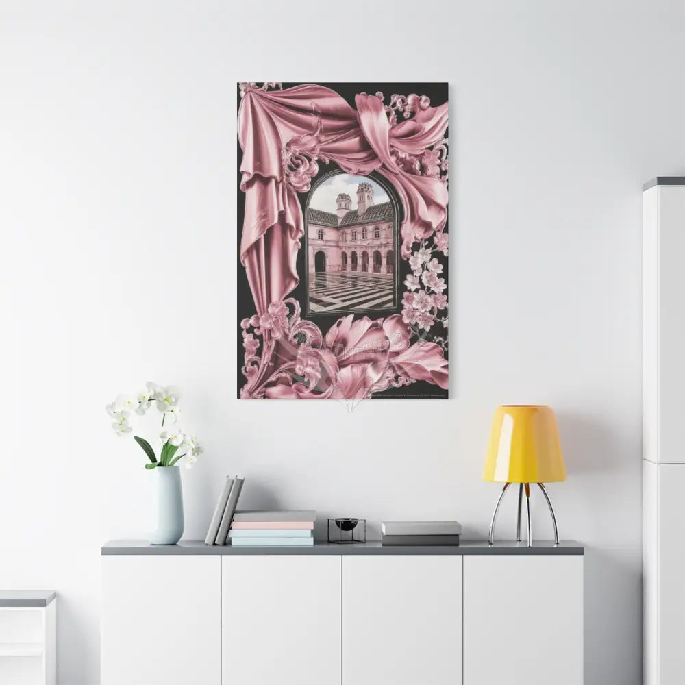 Fantasy Frames & Floral Lace Satin Pink Quaint 3D Matte Canvas Print — 3D Laced Multi-Dimensional Wall Art Canvas