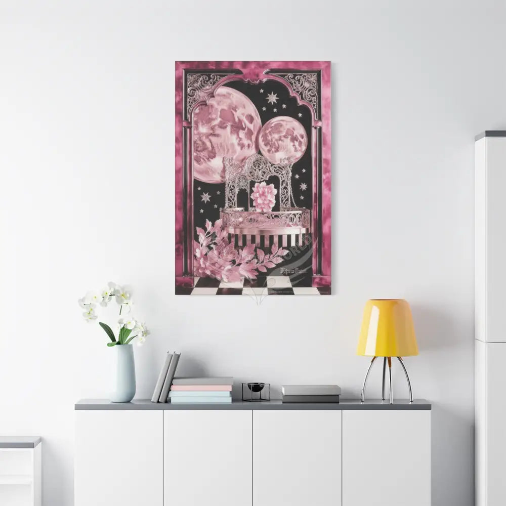 Fantasy Frames & Floral Lace Satin Pink Quaint 3D Matte Canvas Print — 3D Laced Multi-Dimensional Wall Art Canvas