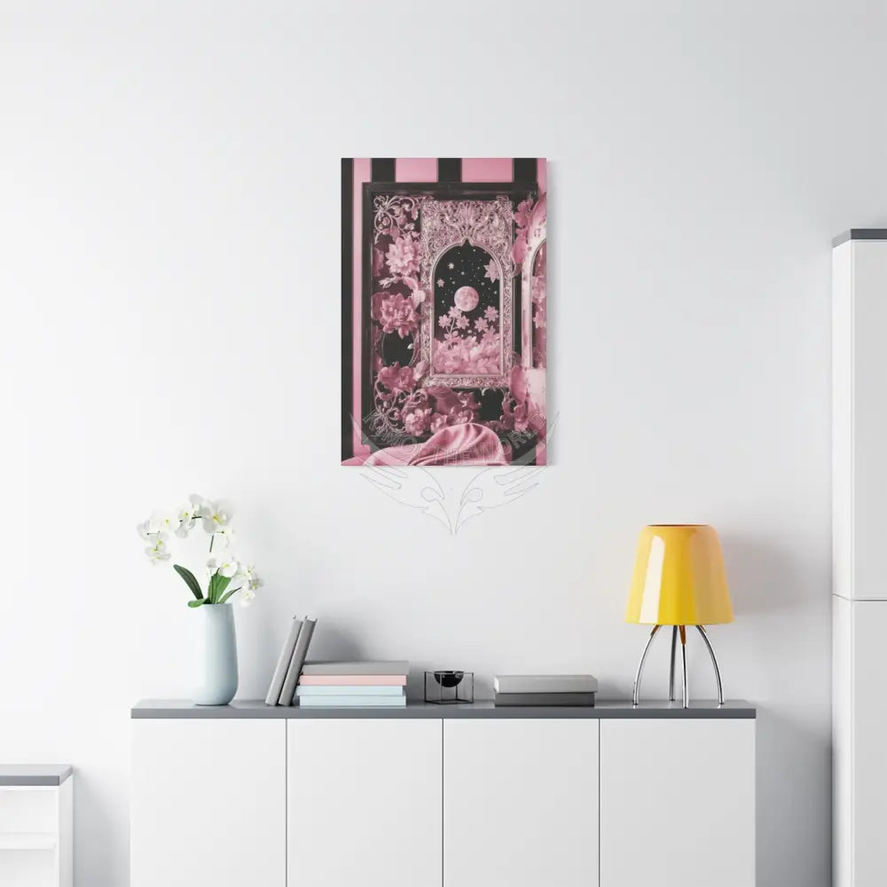 Fantasy Frames & Floral Lace Satin Pink Quaint 3D Matte Canvas Print — 3D Laced Multi-Dimensional Wall Art Canvas