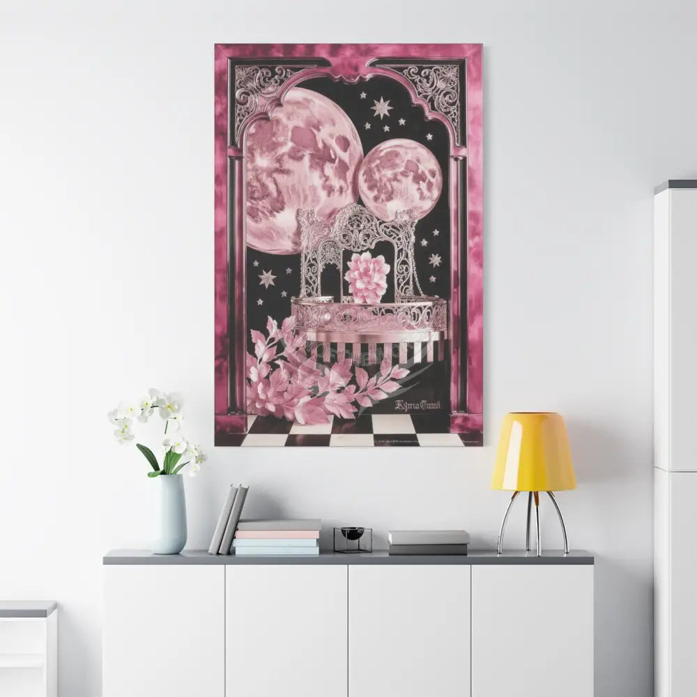 Fantasy Frames & Floral Lace Satin Pink Quaint 3D Matte Canvas Print — 3D Laced Multi-Dimensional Wall Art Canvas